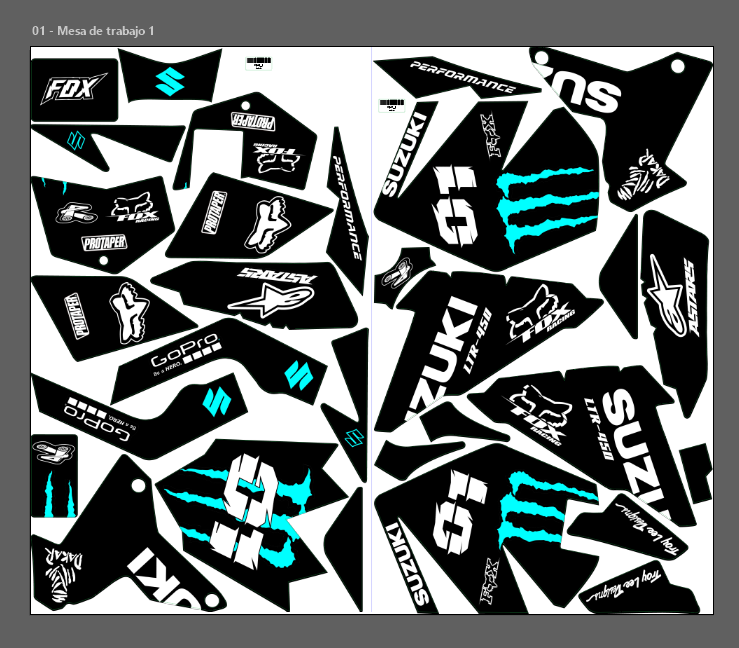 Completed print-ready motocross graphics production layout